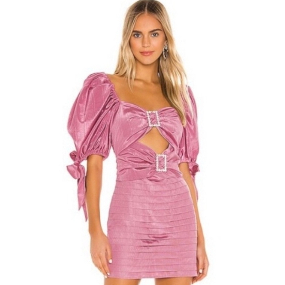 NWOT! For Love And Lemons Pink Mini Dress with Puff Sleeves
